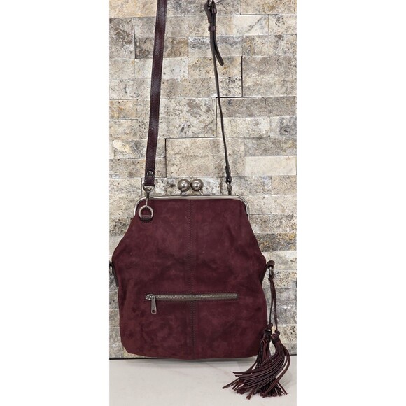 PATRICIA NASH Livata Crossbody Nubuck Leather Kisslock Plum Bag Boho Retro Purse - Picture 4 of 16